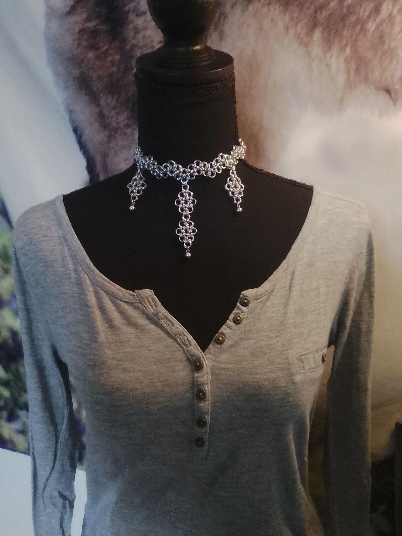Off-shoulder "lace" Japanese chainmail choker necklace – photo 2